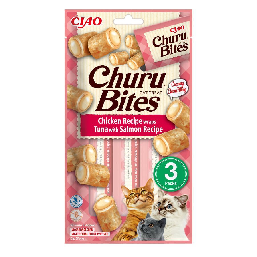 3 sobres x 10 g Churu Bocaditos Bites de Pollo y At&uacute;n con Salm&oacute;n para gatos, , large Imagen numero 1